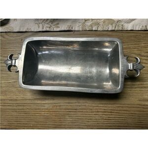 Silver Shallow Metal Tray with Integrated Handles